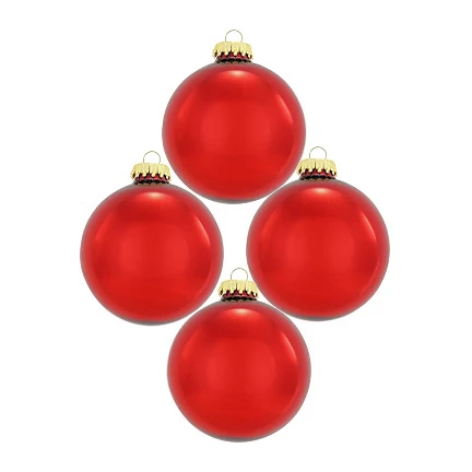 Set Of 4 Christmas Red 3.25 Inch Glass Ornaments 3 Set Of 4 Christmas Red 3.25 Inch Glass Ornaments