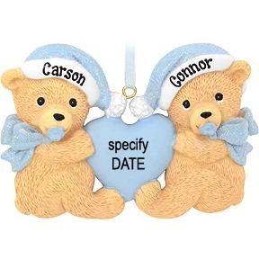 Personalized Twin Boy Bears Ornament 3 Personalized Twin Boy Bears Ornament