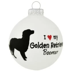 Personalized I Love My Golden Retriever Glass Ornament