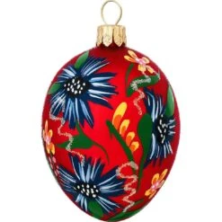 Red Flowered Egg Glass Ornament