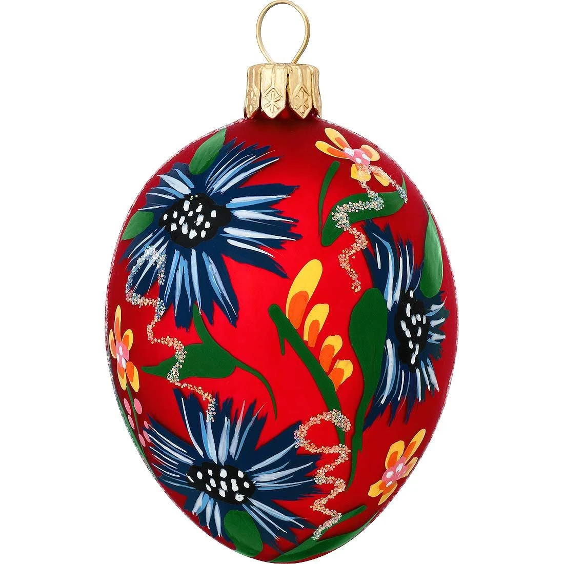 Red Flowered Egg Glass Ornament 3 Red Flowered Egg Glass Ornament