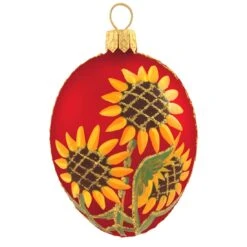 Red Egg With Sunflowers Glass Ornament