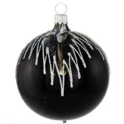 Black Glass Ornament With Marble Top And Silver Glitter