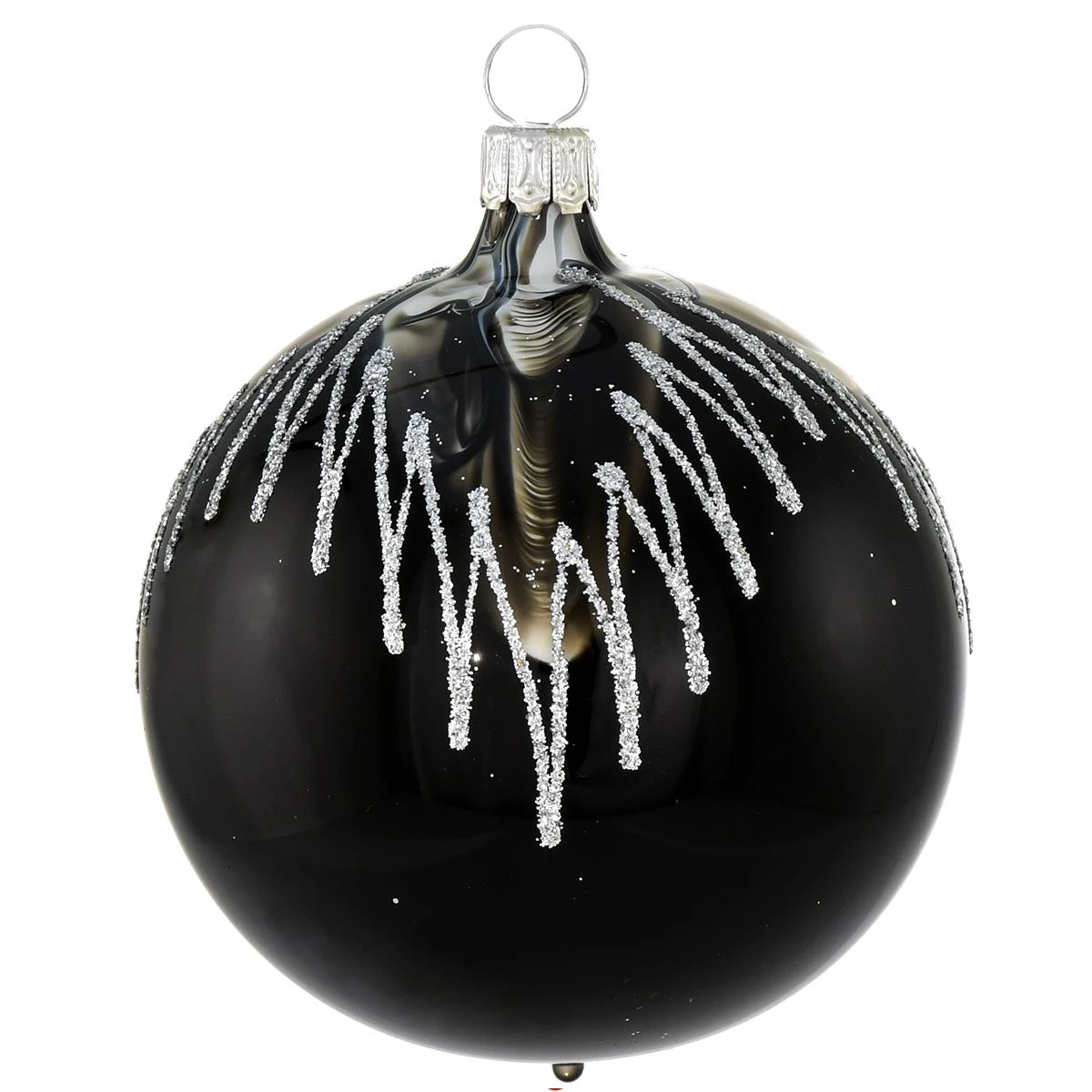 Black Glass Ornament With Marble Top And Silver Glitter 3 Black Glass Ornament With Marble Top And Silver Glitter
