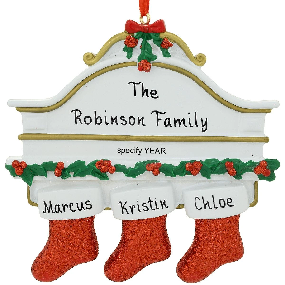 Personalized Mantle With 3 Stockings Ornament 3 Personalized Mantle With 3 Stockings Ornament