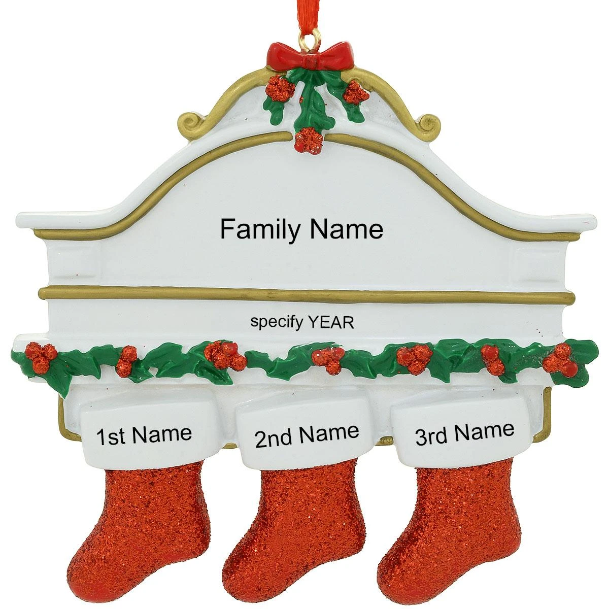 Personalized Mantle With 3 Stockings Ornament 4 Personalized Mantle With 3 Stockings Ornament - Image 2