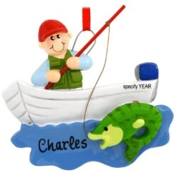 Personalized Fisherman In Boat Ornament