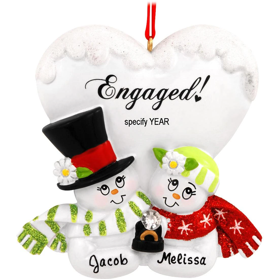 Personalized Engaged Snow Couple With Ring Ornament 3 Personalized Engaged Snow Couple With Ring Ornament