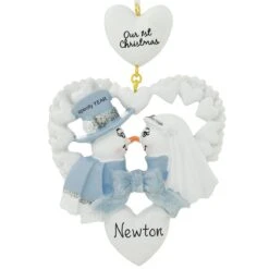 Personalized Snow Couple With Hearts First Christmas Ornament