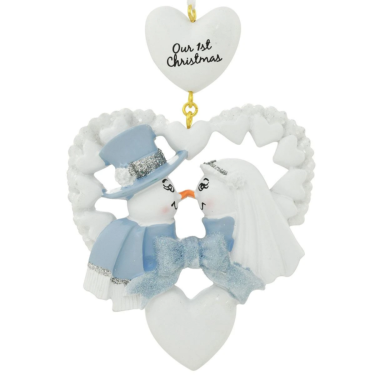 Personalized Snow Couple With Hearts First Christmas Ornament 4 Personalized Snow Couple With Hearts First Christmas Ornament - Image 2