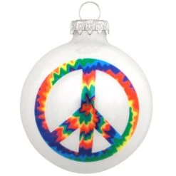 Tie Dye Peace Sign Glass Ornament