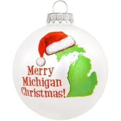 Merry Michigan Christmas Glass Ornament