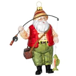 Fishing Santa With Creel Glass Ornament