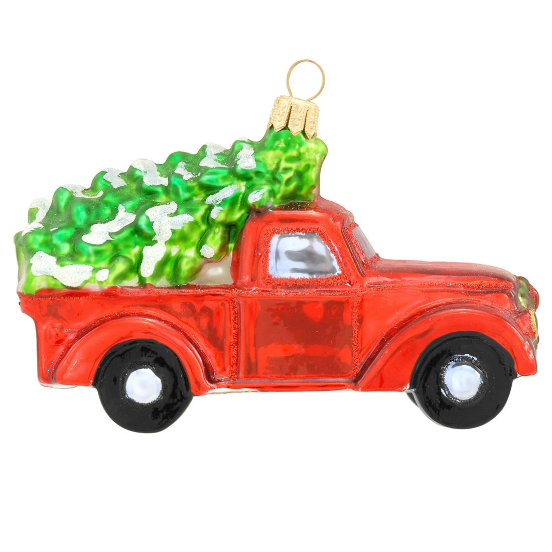 Truck Red With Tree Glass Ornament 3 Truck Red With Tree Glass Ornament