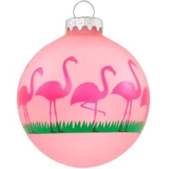 Flamingos On Grass Glass Ornament