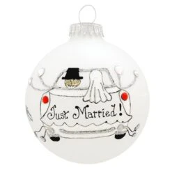 Just Married Glass Ornament