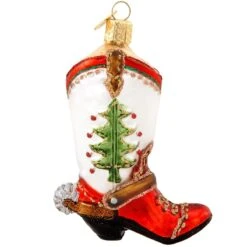 Christmas Cowboy Boot Glass Ornament