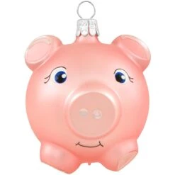 Pink Portly Pig Glass Ornament