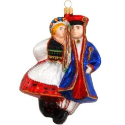 Polish Folk Dancing Couple Glass Ornament