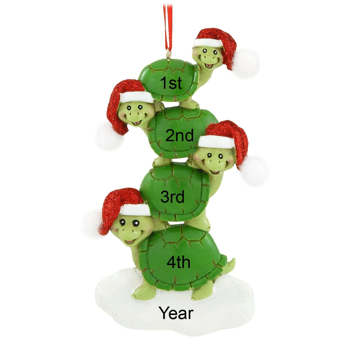 Personalized Turtle Family Of 4 With Santa Hats Ornament 5 Personalized Turtle Family Of 4 With Santa Hats Ornament - Image 3