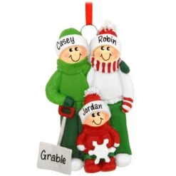 Personalized Family Of 3 With Snow Shovel Ornament