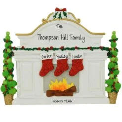 Personalized Fireplace Mantle With 3 Stockings Table Display