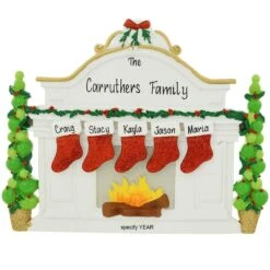 Personalized Fireplace Mantle With 5 Stockings Table Display