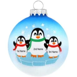Personalized Penguin Parent With 2 Kids Glass Ornament -Holiday Decoration Store 1166809 web 2