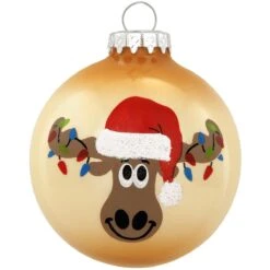 Moose Face With Lights Glass Ornament