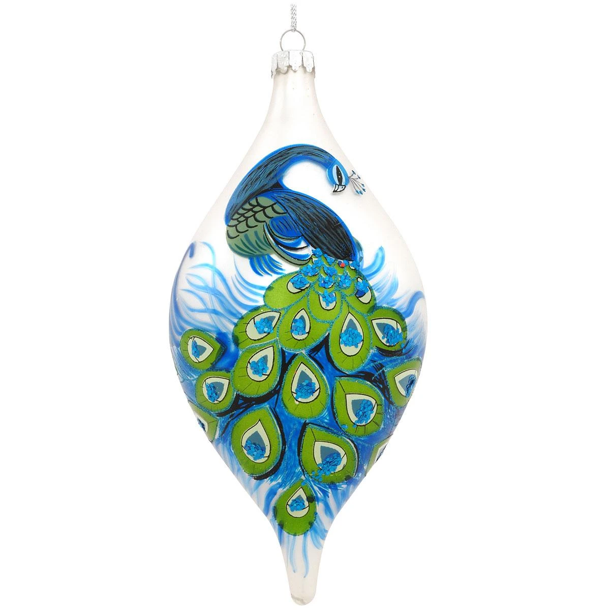 Peacock Design Glass Drop Ornament 3 Peacock Design Glass Drop Ornament