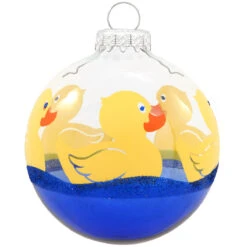 Bobbing Rubber Ducks Glass Ornament