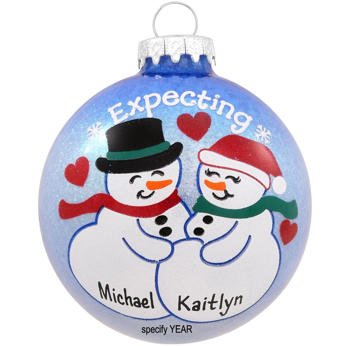 Personalized Expecting Snowcouple Glass Ornament 3 Personalized Expecting Snowcouple Glass Ornament