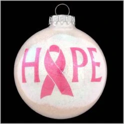 Hope Ribbon Design White Sparkle Ornament