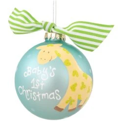 Baby's First Christmas With Giraffe Design Glass Ornament