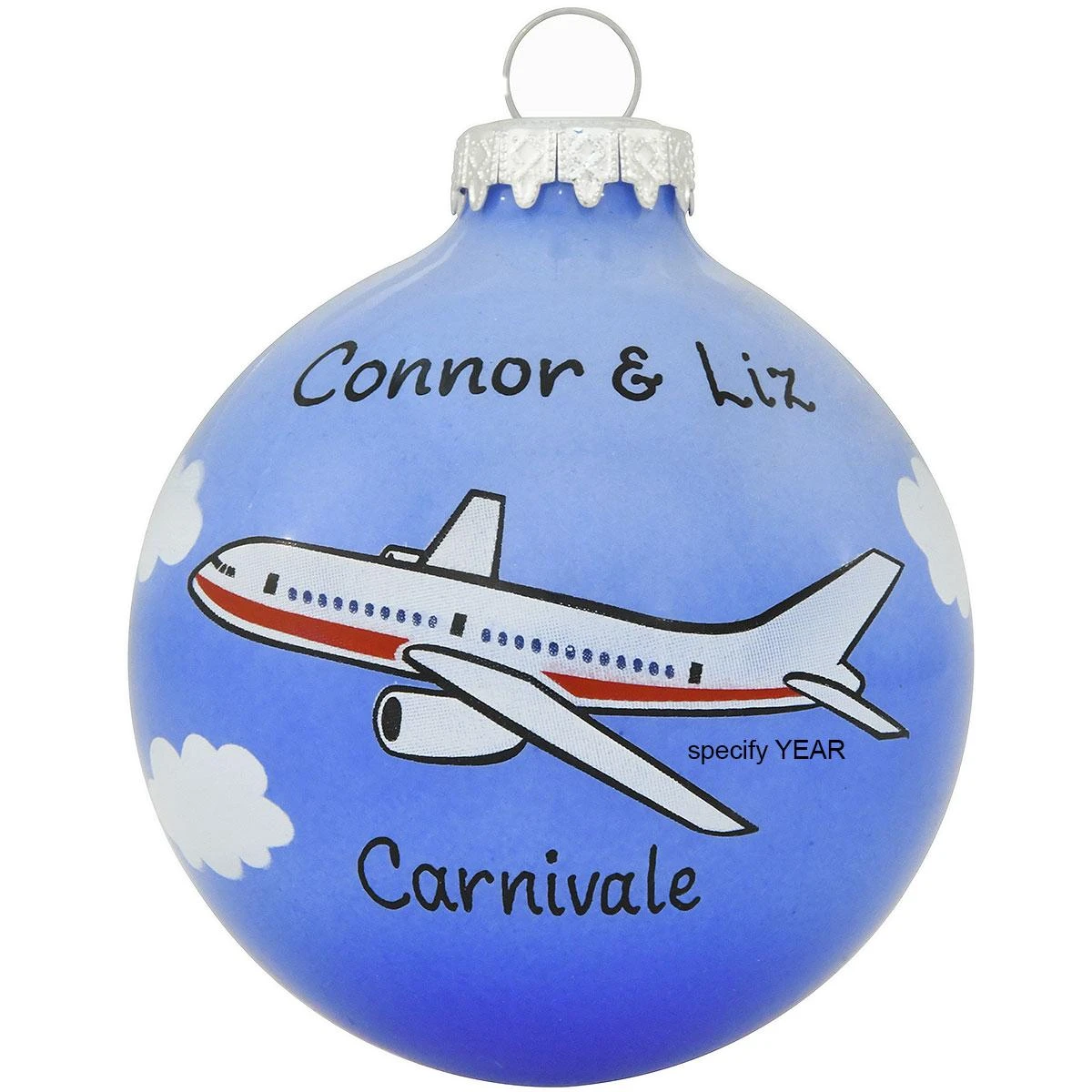 Personalized Airplane Round Blue Glass Ornament 3 Personalized Airplane Round Blue Glass Ornament
