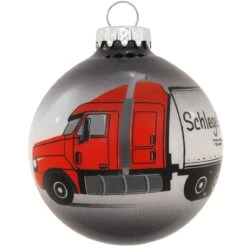 Personalized Semi Truck And Trailer Round Glass Ornament