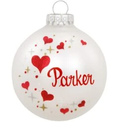 Personalized Heart Swirl White Glass Ornament