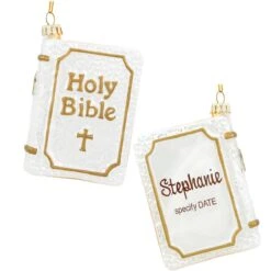 Personalized Holy Bible White Glass Ornament