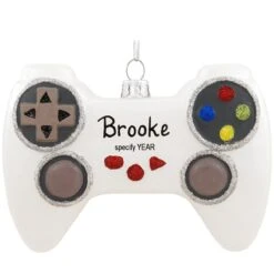 Personalized White Video Game Controller Glass Ornament