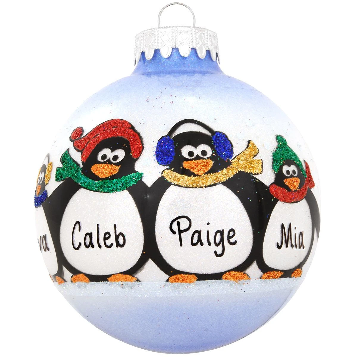 Personalized Penguin Family Of 4 Glass Sparkle Ornament 3 Personalized Penguin Family Of 4 Glass Sparkle Ornament
