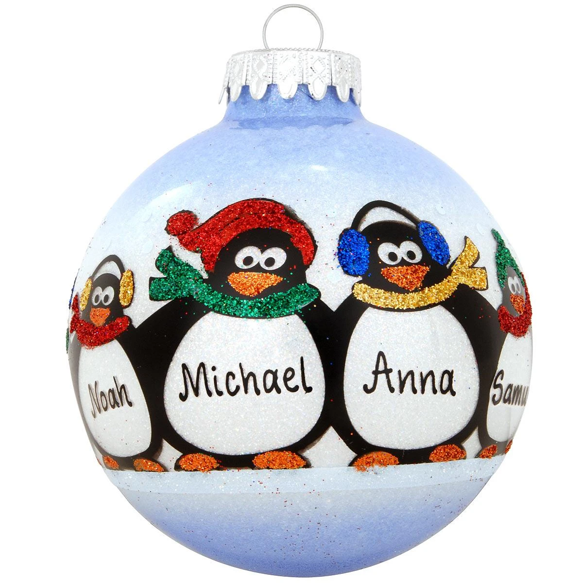 Personalized Penguin Family Of 6 Glass Sparkle Ornament 3 Personalized Penguin Family Of 6 Glass Sparkle Ornament