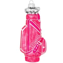 Personalized Pink Golf Bag Glass Ornament