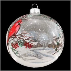Glass Ornament With Cardinal And Winter Scene