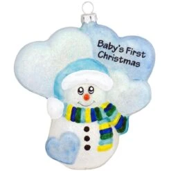 Personalized Blue Snowman Baby's First Christmas Glass Sparkle Ornament -Holiday Decoration Store 1180259 web 2
