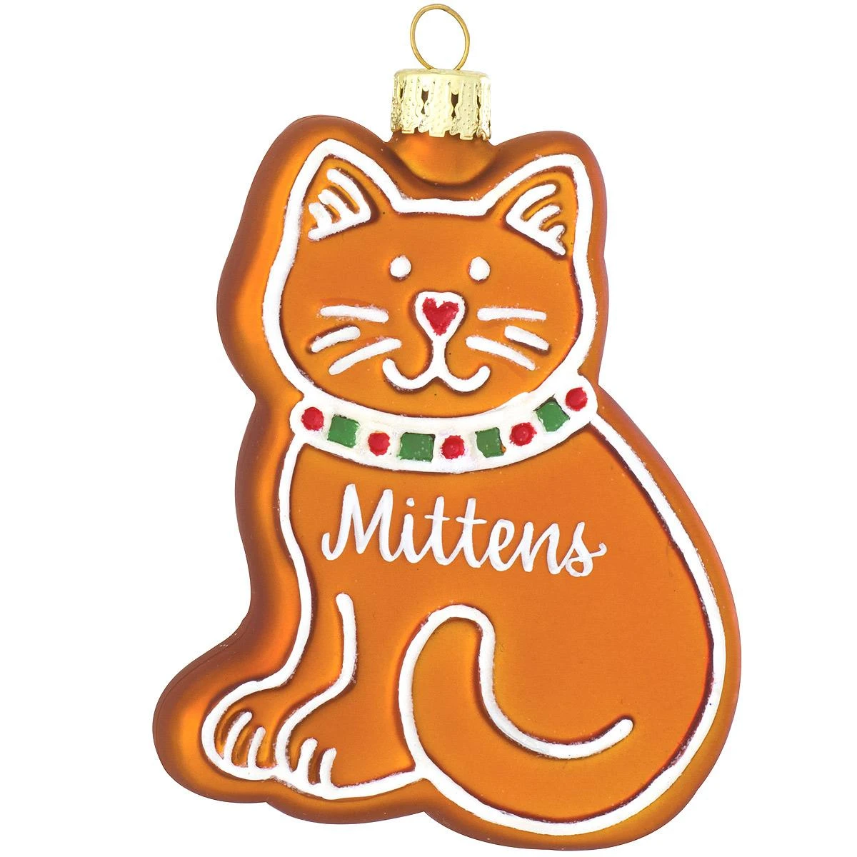Personalized Gingerbread Cat With Collar Glass Ornament 3 Personalized Gingerbread Cat With Collar Glass Ornament