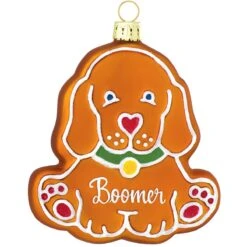 Personalized Gingerbread Dog With Collar Glass Ornament
