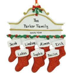 Personalized Mantel With 7 Stockings Ornament