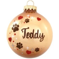 Personalized Pet Paw Print Heart Swirl Glass Ornament