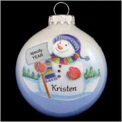 Personalized Snowman With Shovel Sparkle Glass Ornament