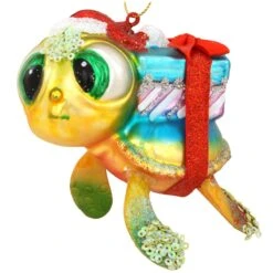 Sea Turtle With Gifts Glass Ornament